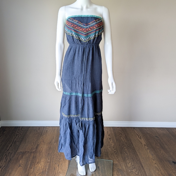 NWT Boho Maxi Dress with Tassels and Embroidery - Picture 2 of 12